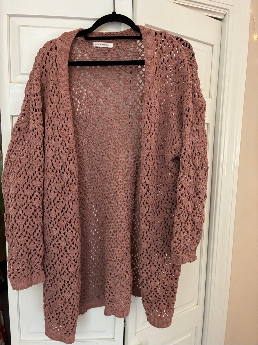 moon & madison Rose-Tone Open Crochet Cardigan